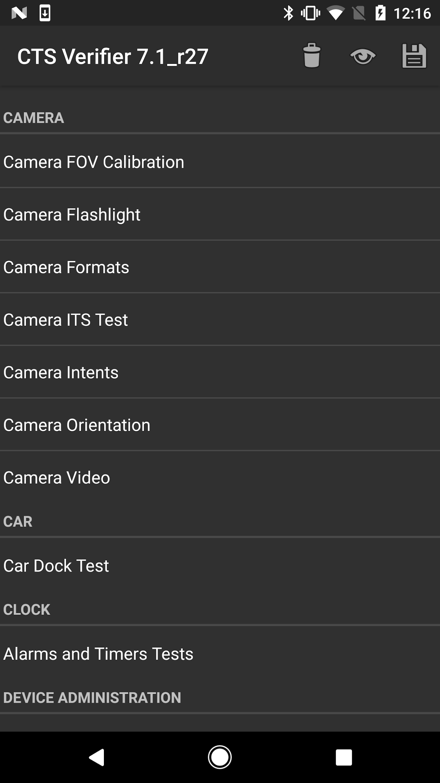 Menu testów w CTS Verifier